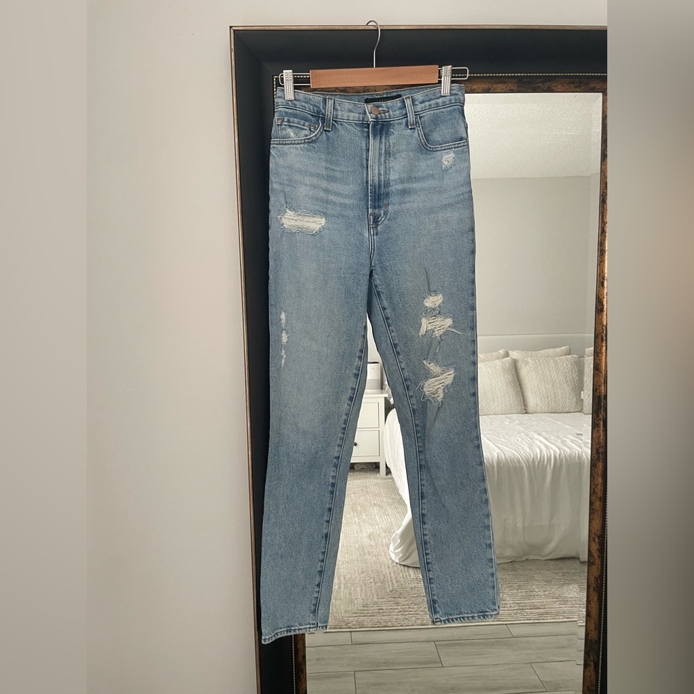 J Brand Light Blue Distressed Straight-Leg Jeans - Picture 2 of 6
